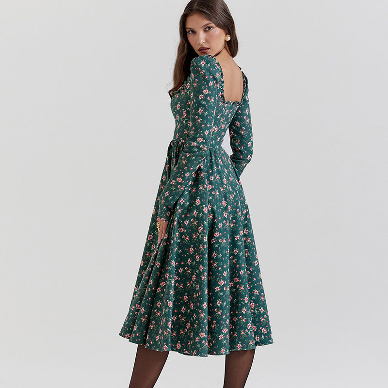 Claire Floral Print Long Sleeve Midi Dress