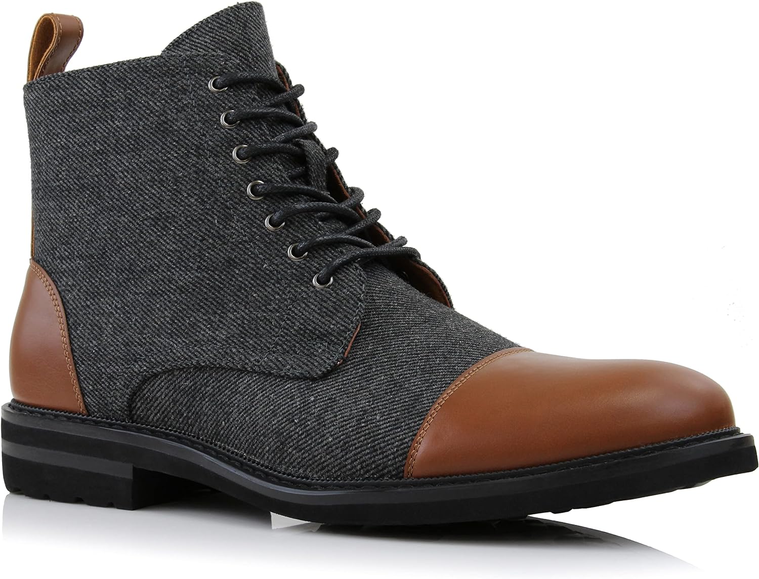 Men's Vegan Leather Blue/Brown Lace Up Ankle Dress Boots