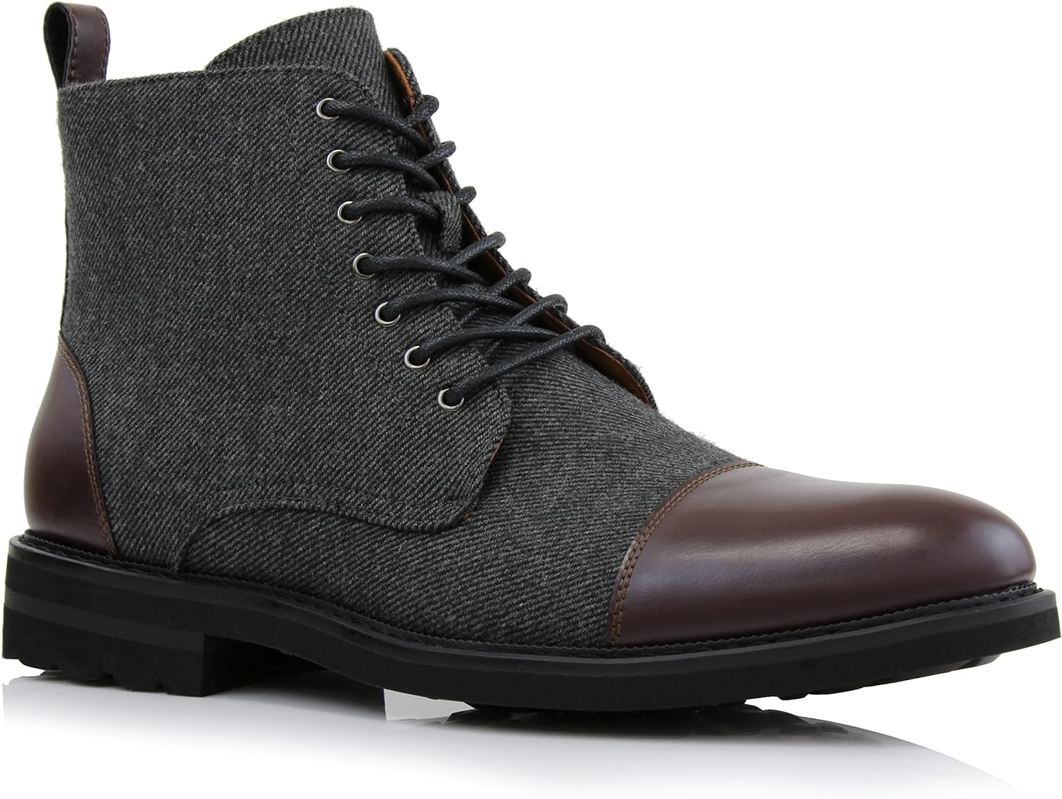 Men's Vegan Leather Blue/Brown Lace Up Ankle Dress Boots