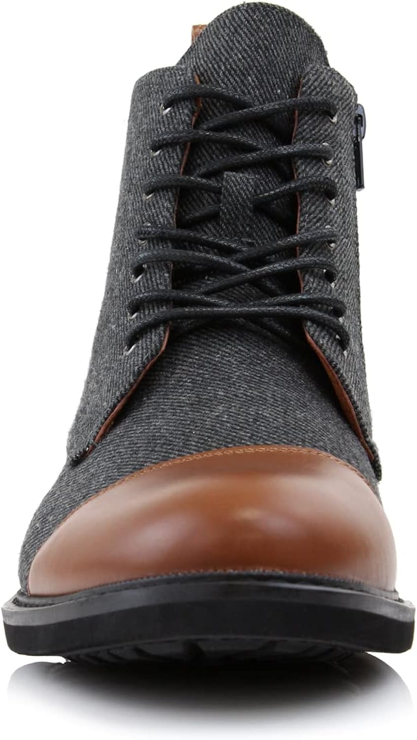 Men's Vegan Leather Blue/Brown Lace Up Ankle Dress Boots