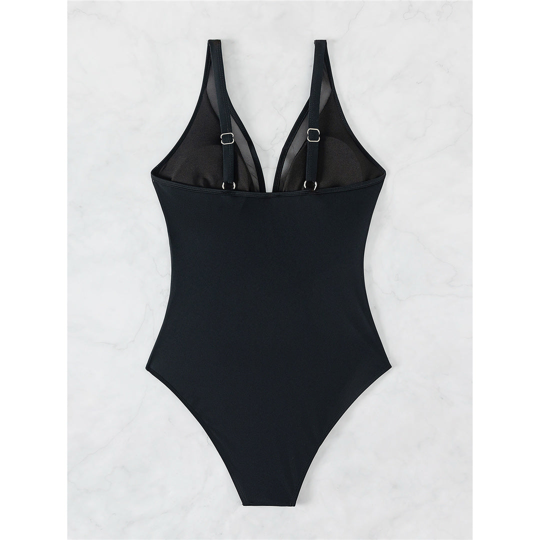 Deborah Sexy Mesh Sheer V Neck One Piece Swimsuit