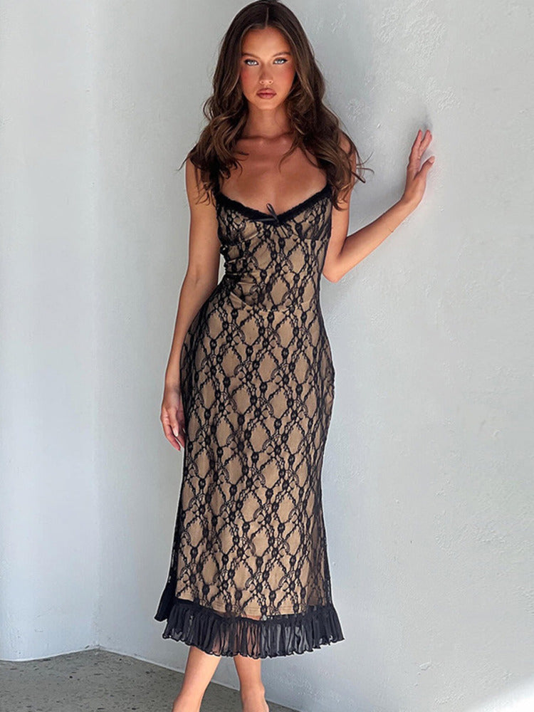 Cindy Lace Print Sexy Maxi Dress