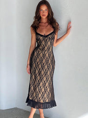 Cindy Lace Print Sexy Maxi Dress