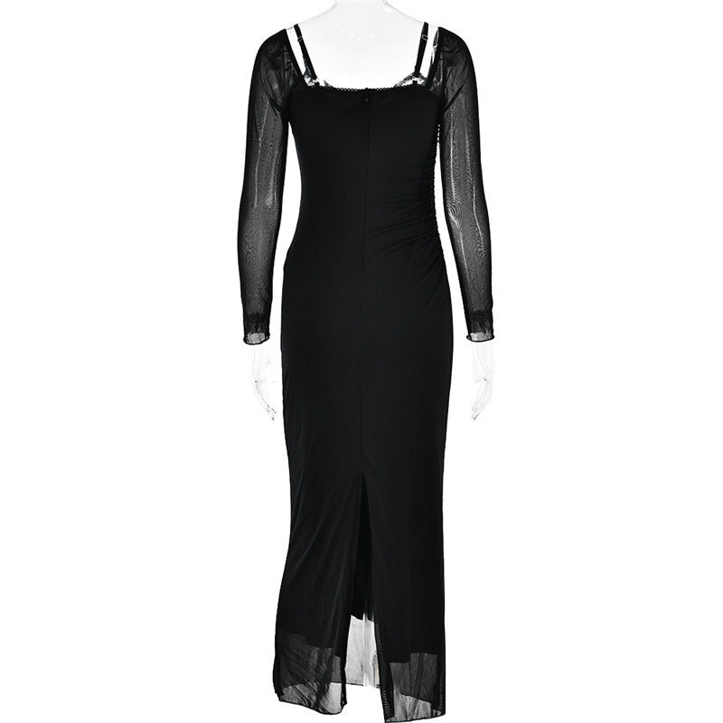 Debbie Sheer Long Sleeve Sexy Maxi Dress