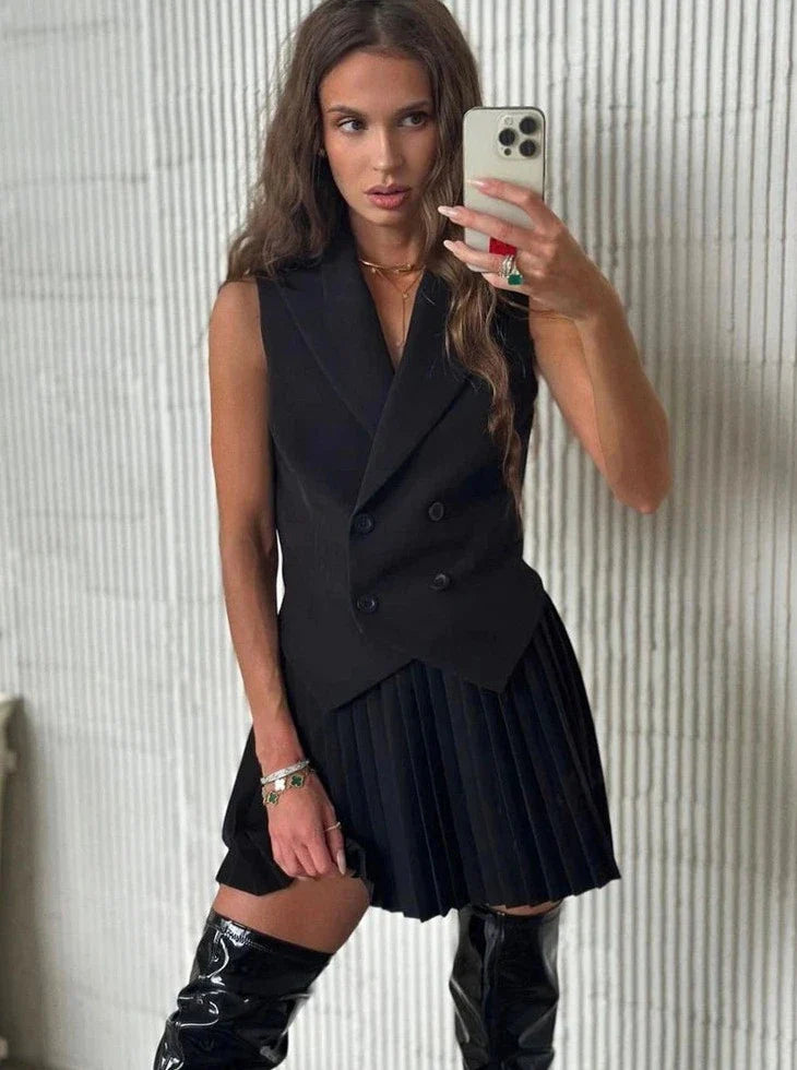 Mini Pleated Skirt Suit Set