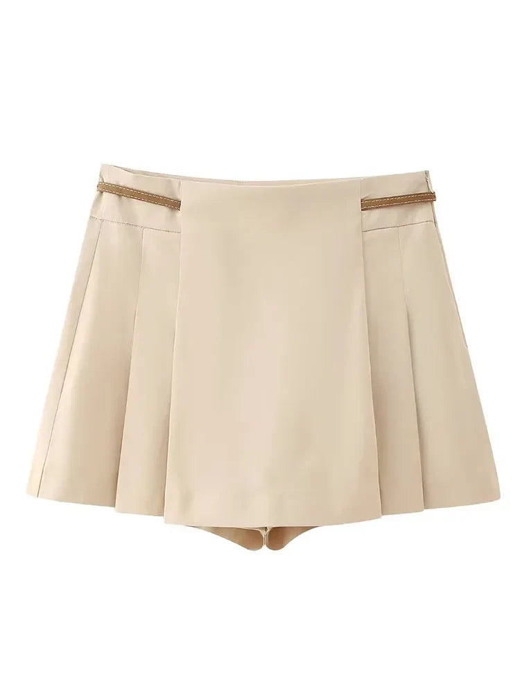 Belted Wide Pleated Skort Set