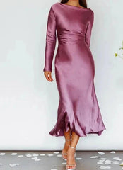 Bodycon Long Sleeve Satin Maxi Dress