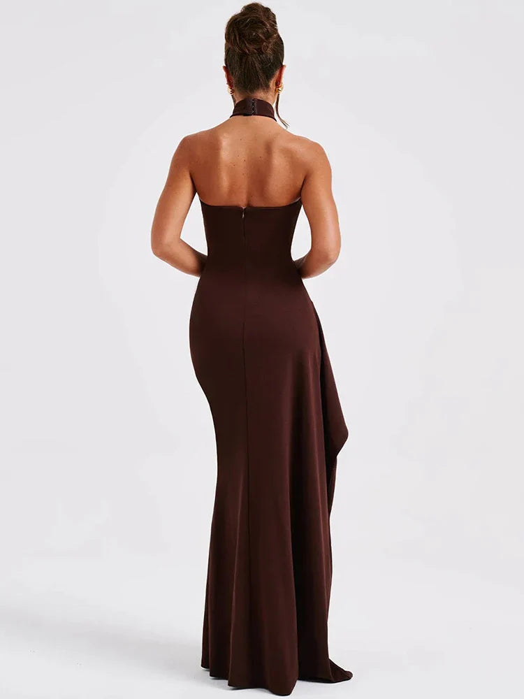 Sleeveless Halter Neck Thigh High Split Maxi Dress