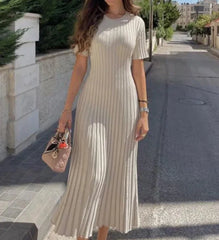 Elia Pleated Ribbed Knitted Maxi Dress