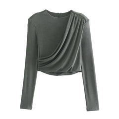 Vintage Shoulder Pad Long Sleeve Draped Top