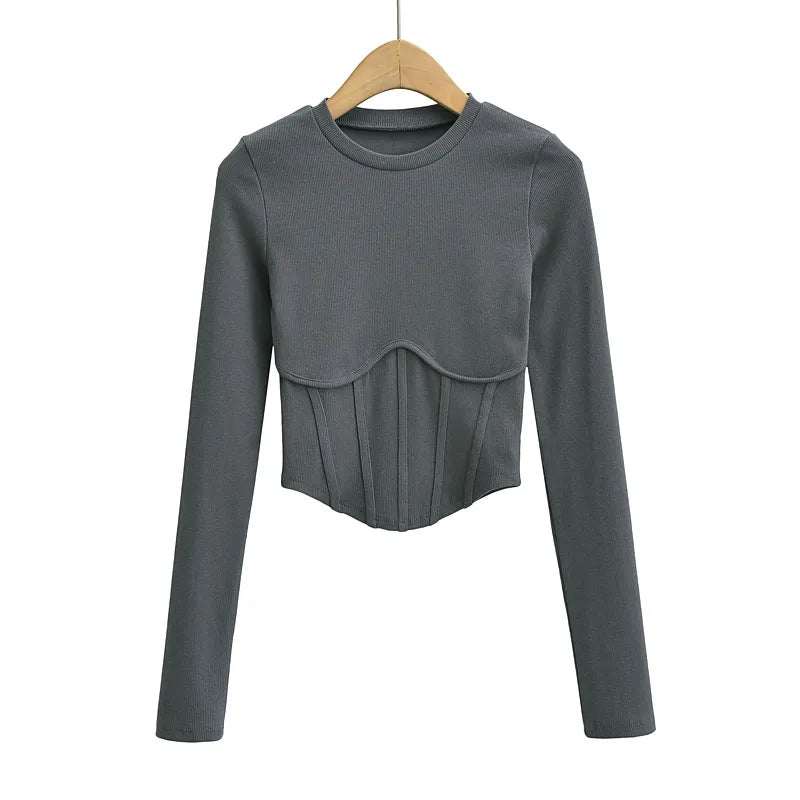 Corset Inspired Long Sleeve Ribbed Crop top