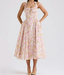 Vintage Floral Print Midi Sundress