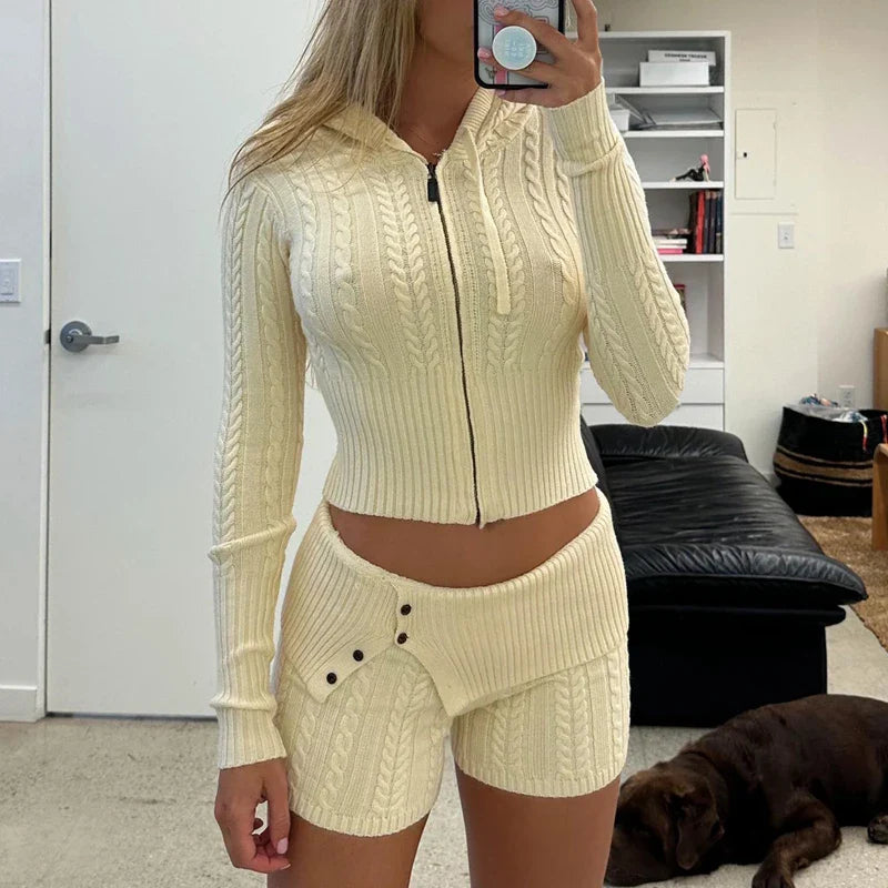 It Girl Knitted 2 Piece Set Cropped Sweater and Shorts