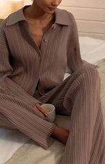 Luxe Knitted Pleat Sweater Two Piece Pants Suit