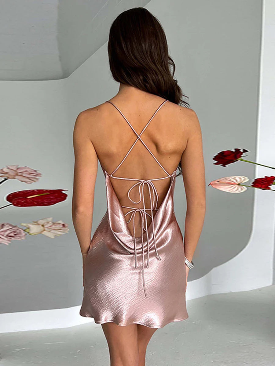 Satin Backless Mini Dress