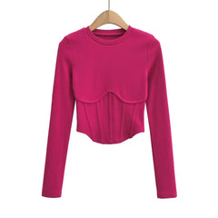 Corset Inspired Long Sleeve Ribbed Crop top