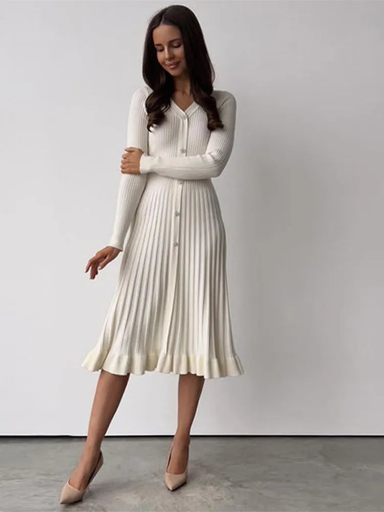 Leila Knitted Pleated Midi Dress