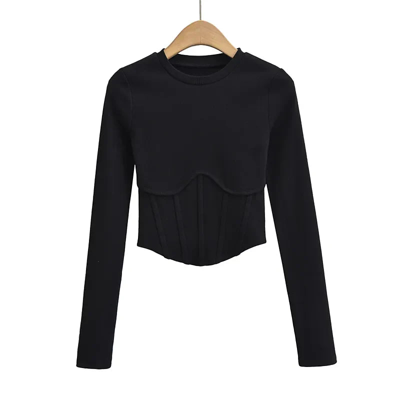 Corset Inspired Long Sleeve Ribbed Crop top