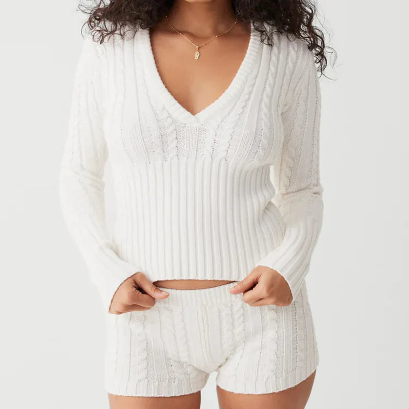 It Girl Knitted 2 Piece Set Cropped Sweater and Shorts