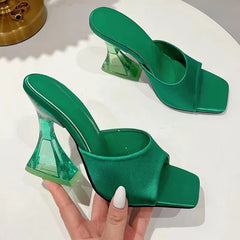 Vegas Perspex Block Heels Green