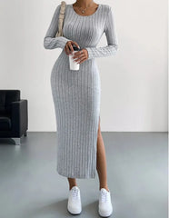 Round Neck Long Sleeve Slit Midaxi Knit set