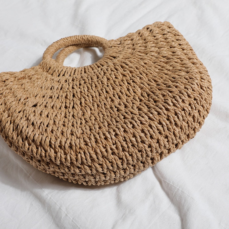 Summer Straw Woven Beach Tote Bag