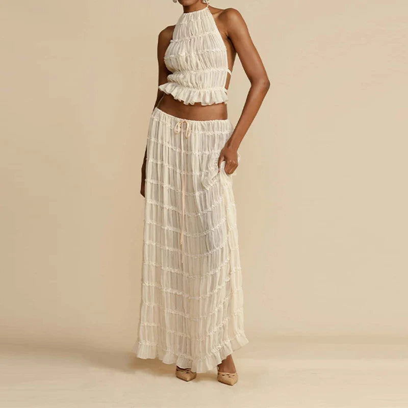 Two Piece Backless Vacation Maxi Skirt Set