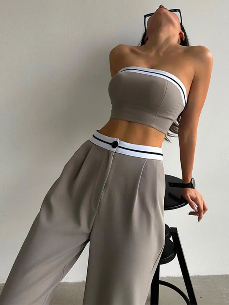 Cropped sleeveless Vest Two-piece Wide Leg Trouser Set