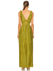 Luxe Elegant Luxury Sleeveless  Plunge V-Neck Pleated Maxi Dress