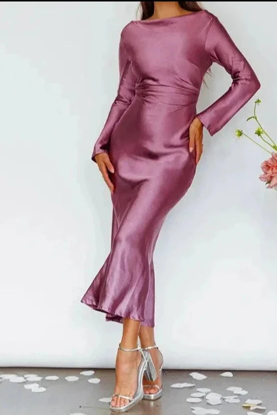 Bodycon Long Sleeve Satin Maxi Dress