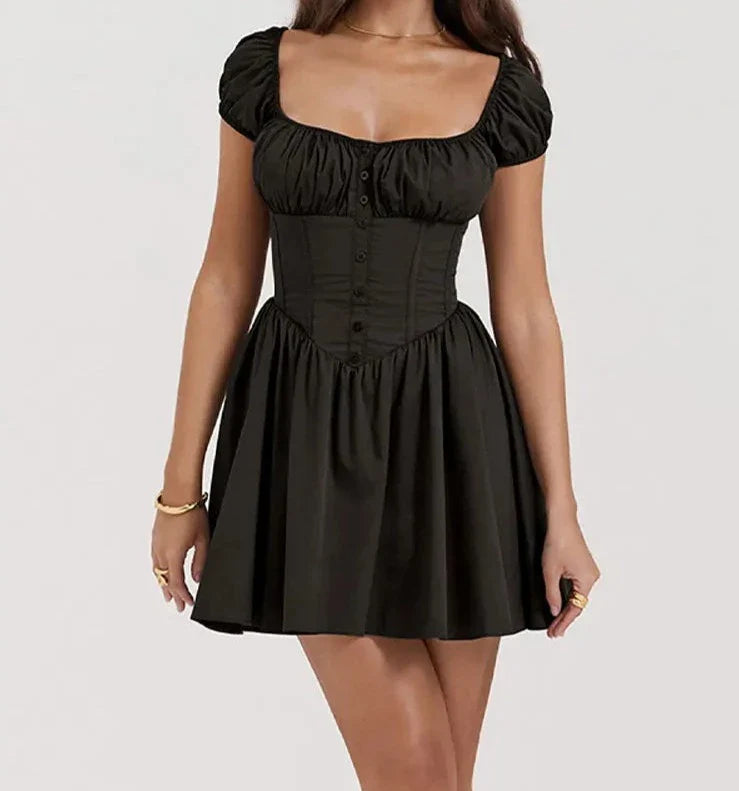 Square Collar Corset Style Vintage Mini Dress