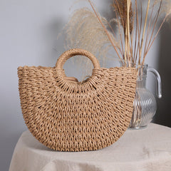 Summer Straw Woven Beach Tote Bag