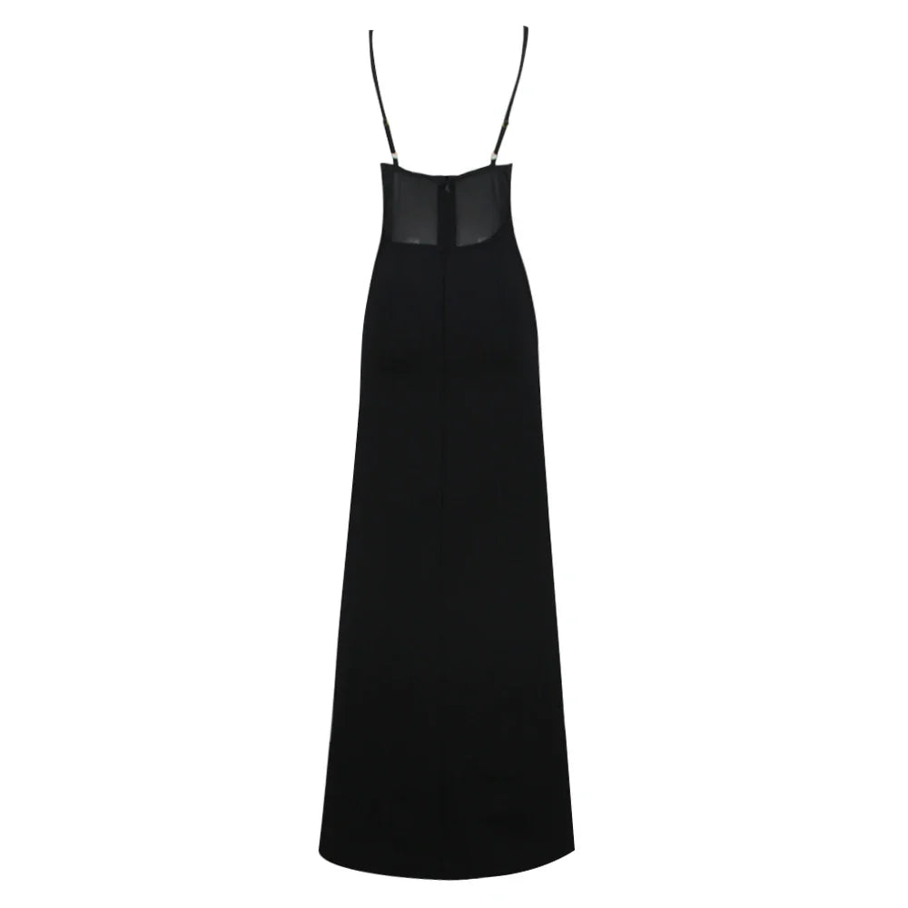 Luxe Starfish Embellished Mesh Black High Split Maxi Dress