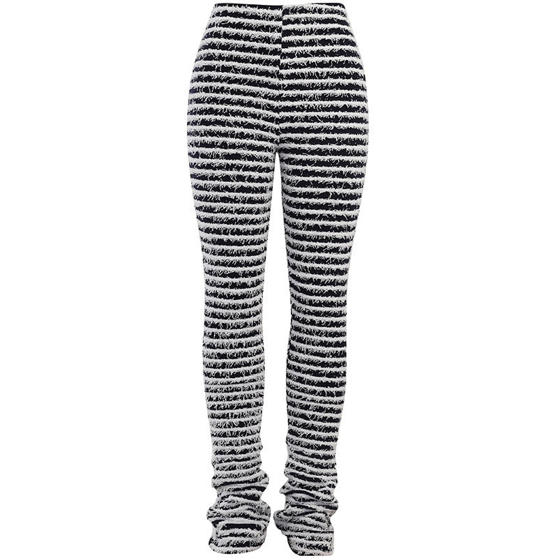 Fluffy Zebra Knitted Flare Pants