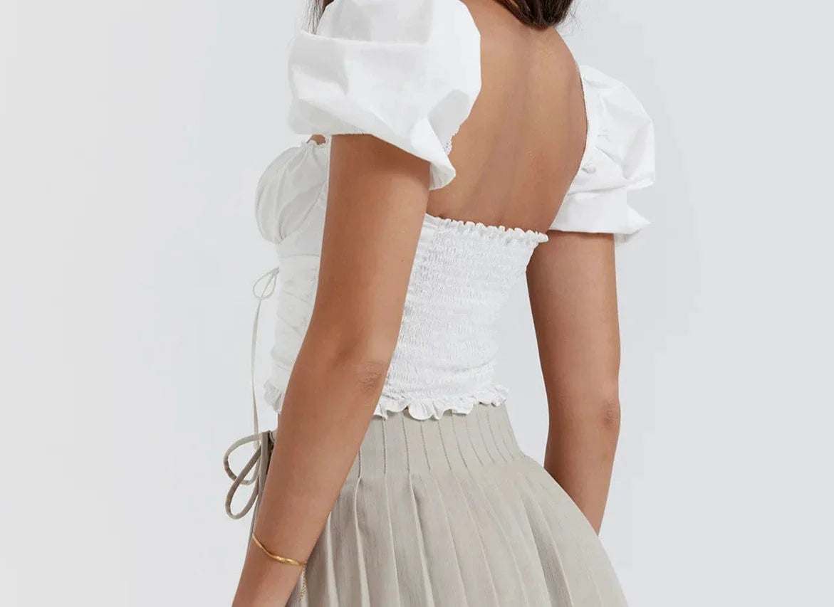 Short Sleeve Cropped White Square Neck Top