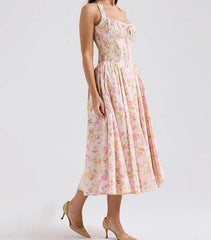 Vintage Floral Print Midi Sundress