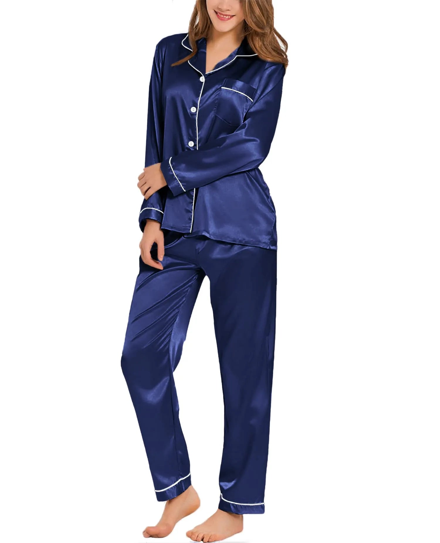 Silk Satin Pajamas Loungewear Two-piece Sleepwear Set