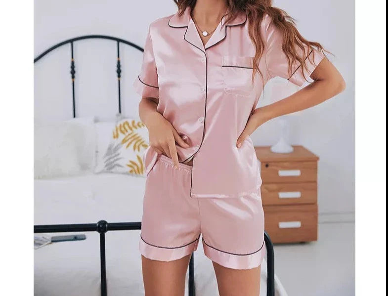 Silk Satin Pajama Loungewear Shorts Set