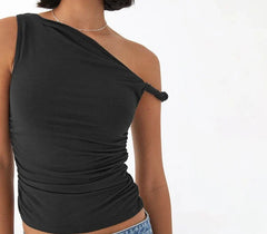 Asymmetric Ruched Off Shoulder Crop Top