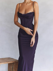 Spaghetti Strap Satin Corset Maxi Dress