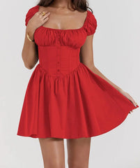 Square Collar Corset Style Vintage Mini Dress