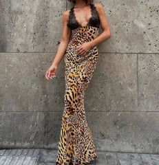 Lace And Leopard Print Maxi Dress