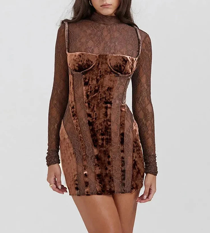 Laced Velvet Bustier Mini Dress