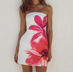 Strapless Printed White Floral Mini Dress