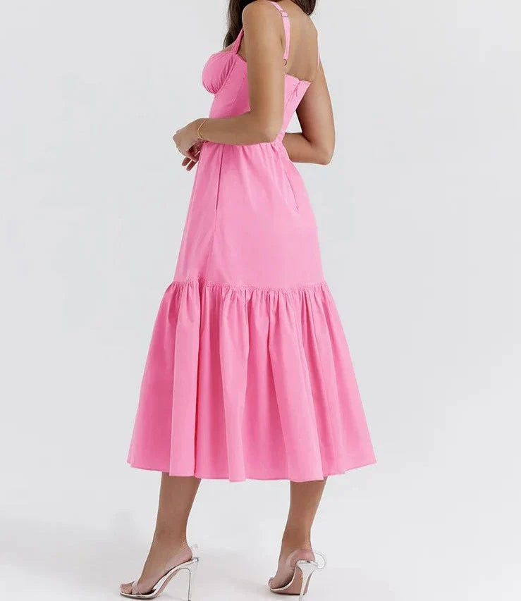 Elegant Spaghetti Strap Backless A-line Midi Dress