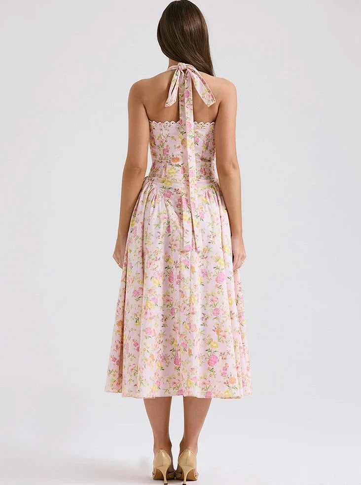 Vintage Floral Print Midi Sundress