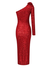 Sequin In Vegas One Shoulder Bodycon Maxi Dress