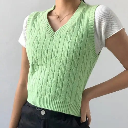 Sweater V-Neck Retro Style Sleeveless Pullover