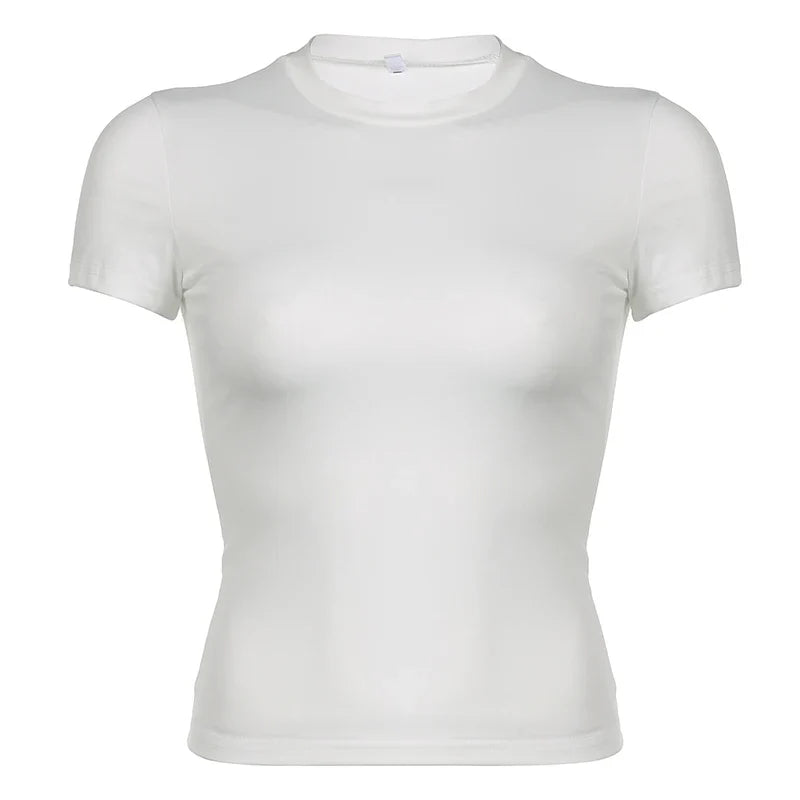 Basic Short Sleeve Crewneck Solid Crop Top