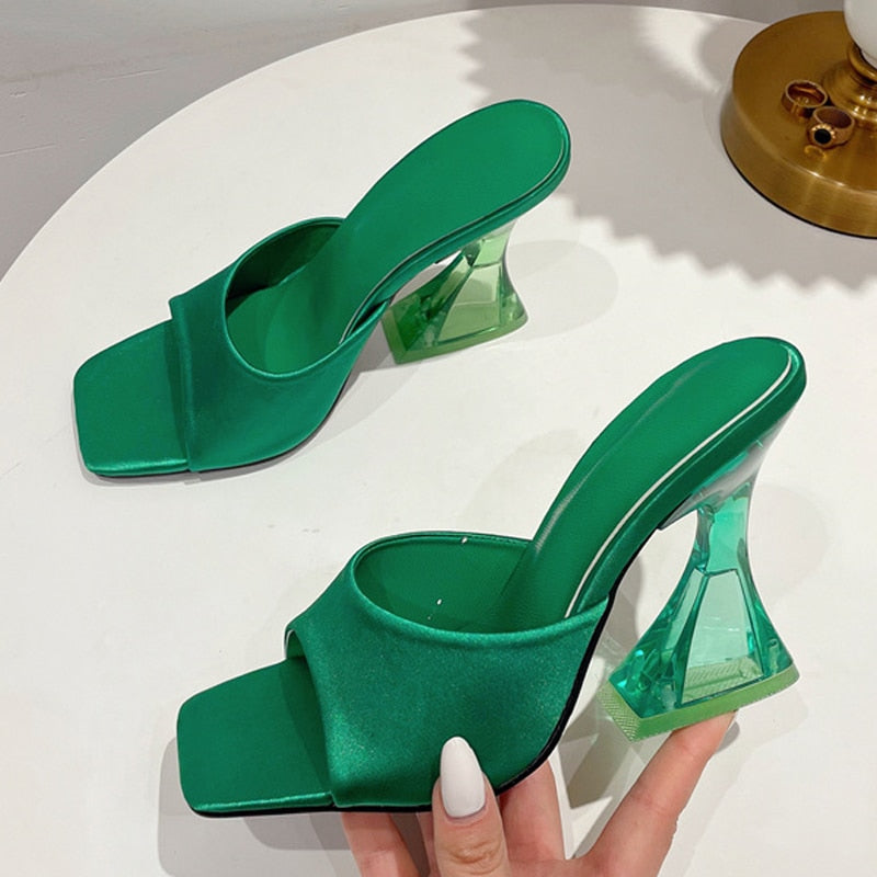 Vegas Perspex Block Heels Green